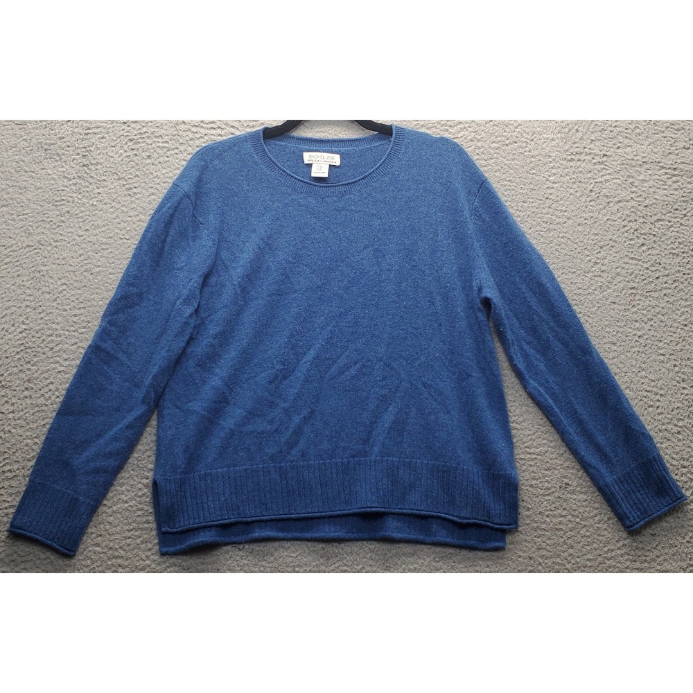 Rachel Zoe Sweater Womens M Blue 2-Ply Cashmere High Low Slit Crewneck Pullover